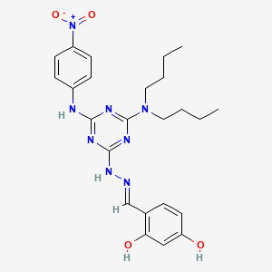 molecular formula C24H30N8O4 B1189464 2,4-Dihydroxybenzaldehyde (4-(dibutylamino)-6-{4-nitroanilino}-1,3,5-triazin-2-yl)hydrazone 