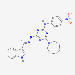 2-methyl-1H-indole-3-carbaldehyde (4-(1-azepanyl)-6-{4-nitroanilino}-1,3,5-triazin-2-yl)hydrazone