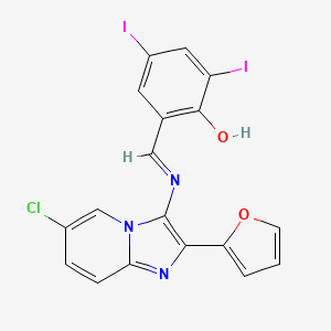 molecular formula C18H10ClI2N3O2 B1189468 2-({[6-Chloro-2-(2-furyl)imidazo[1,2-a]pyridin-3-yl]imino}methyl)-4,6-diiodophenol 