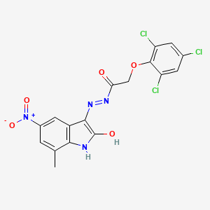 molecular formula C17H11Cl3N4O5 B1189476 N'-{5-nitro-7-methyl-2-oxo-1,2-dihydro-3H-indol-3-ylidene}-2-(2,4,6-trichlorophenoxy)acetohydrazide 