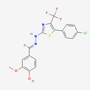 molecular formula C18H13ClF3N3O2S B1189480 4-Hydroxy-3-methoxybenzaldehyde [5-(4-chlorophenyl)-4-(trifluoromethyl)-1,3-thiazol-2-yl]hydrazone 