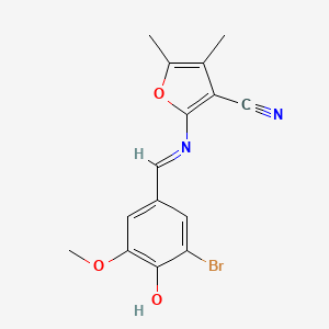 molecular formula C15H13BrN2O3 B1189505 2-[(3-Bromo-4-hydroxy-5-methoxybenzylidene)amino]-4,5-dimethyl-3-furonitrile 