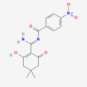 molecular formula C16H17N3O5 B1189507 N-[amino(4,4-dimethyl-2,6-dioxocyclohexylidene)methyl]-4-nitrobenzamide 