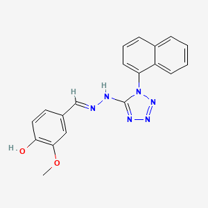 molecular formula C19H16N6O2 B1189519 2-methoxy-4-[(E)-{2-[1-(naphthalen-1-yl)-1H-tetrazol-5-yl]hydrazinylidene}methyl]phenol 