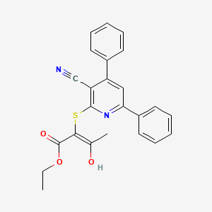molecular formula C24H20N2O3S B1189523 Ethyl 2-[(3-cyano-4,6-diphenyl-2-pyridinyl)sulfanyl]-3-hydroxy-2-butenoate 