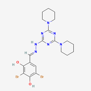 molecular formula C20H25Br2N7O2 B1189536 3,5-Dibromo-2,4-dihydroxybenzaldehyde [4,6-di(1-piperidinyl)-1,3,5-triazin-2-yl]hydrazone 