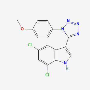 molecular formula C16H11Cl2N5O B1189561 4-[5-(5,7-dichloro-1H-indol-3-yl)-1H-tetraazol-1-yl]phenyl methyl ether 