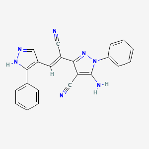 molecular formula C22H15N7 B1189572 5-amino-3-[1-cyano-2-(3-phenyl-1H-pyrazol-4-yl)vinyl]-1-phenyl-1H-pyrazole-4-carbonitrile 