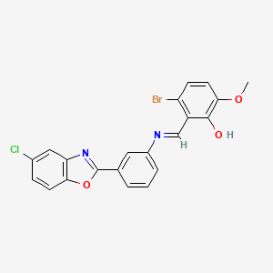 molecular formula C21H14BrClN2O3 B1189593 3-Bromo-2-({[3-(5-chloro-1,3-benzoxazol-2-yl)phenyl]imino}methyl)-6-methoxyphenol 