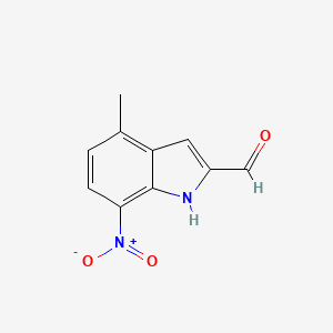 molecular formula C10H8N2O3 B11896016 4-Methyl-7-nitro-1H-indole-2-carbaldehyde 