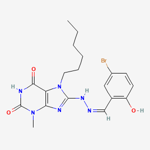 molecular formula C19H23BrN6O3 B1189614 5-bromo-2-hydroxybenzaldehyde (7-hexyl-3-methyl-2,6-dioxo-2,3,6,7-tetrahydro-1H-purin-8-yl)hydrazone 