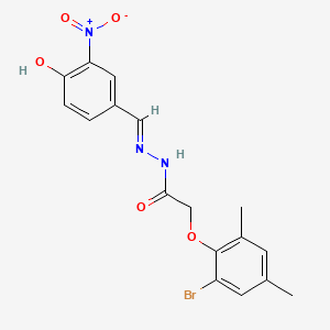 molecular formula C17H16BrN3O5 B1189617 2-(2-bromo-4,6-dimethylphenoxy)-N'-{4-hydroxy-3-nitrobenzylidene}acetohydrazide 
