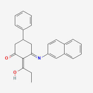 molecular formula C25H23NO2 B1189624 3-(2-Naphthylamino)-5-phenyl-2-propionyl-2-cyclohexen-1-one 
