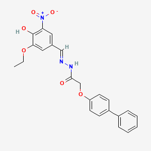 molecular formula C23H21N3O6 B1189653 2-([1,1'-biphenyl]-4-yloxy)-N'-{3-ethoxy-4-hydroxy-5-nitrobenzylidene}acetohydrazide 