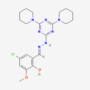 molecular formula C21H28ClN7O2 B1189655 5-Chloro-2-hydroxy-3-methoxybenzaldehyde (4,6-dipiperidin-1-yl-1,3,5-triazin-2-yl)hydrazone 
