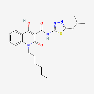 molecular formula C22H28N4O3S B1189657 1-hexyl-4-hydroxy-N-(5-isobutyl-1,3,4-thiadiazol-2-yl)-2-oxo-1,2-dihydroquinoline-3-carboxamide 
