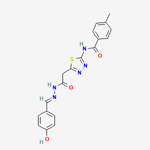 molecular formula C19H17N5O3S B1189669 N-(5-{2-[2-(4-hydroxybenzylidene)hydrazino]-2-oxoethyl}-1,3,4-thiadiazol-2-yl)-4-methylbenzamide 