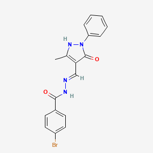 molecular formula C18H15BrN4O2 B1189675 4-bromo-N'-[(5-hydroxy-3-methyl-1-phenyl-1H-pyrazol-4-yl)methylene]benzohydrazide 