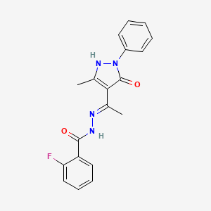 molecular formula C19H17FN4O2 B1189676 2-fluoro-N'-[1-(5-hydroxy-3-methyl-1-phenyl-1H-pyrazol-4-yl)ethylidene]benzohydrazide 