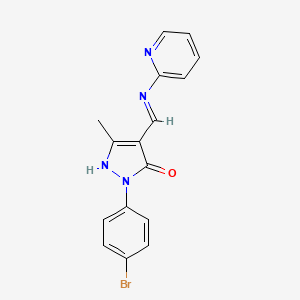 molecular formula C16H13BrN4O B1189691 2-(4-bromophenyl)-5-methyl-4-[(2-pyridinylamino)methylene]-2,4-dihydro-3H-pyrazol-3-one 