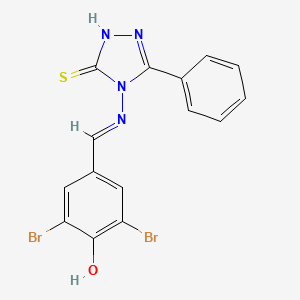 molecular formula C15H10Br2N4OS B1189694 2,6-Dibromo-4-[(3-mercapto-5-phenyl-[1,2,4]triazol-4-ylimino)-methyl]-phenol 