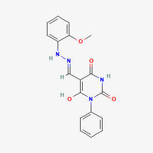 molecular formula C18H16N4O4 B1189723 5-{[2-(2-methoxyphenyl)hydrazino]methylene}-1-phenyl-2,4,6(1H,3H,5H)-pyrimidinetrione 