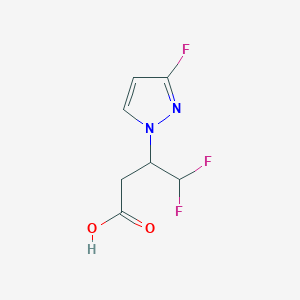 molecular formula C7H7F3N2O2 B11897422 4,4-difluoro-3-(3-fluoro-1H-pyrazol-1-yl)butanoic acid 