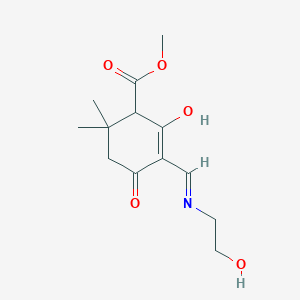molecular formula C13H19NO5 B1189764 Methyl 5-{[(2-hydroxyethyl)amino]methylene}-2,2-dimethyl-4,6-dioxocyclohexanecarboxylate 