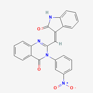 molecular formula C23H14N4O4 B1189814 3-{3-nitrophenyl}-2-[(2-oxo-1,2-dihydro-3H-indol-3-ylidene)methyl]-4(3H)-quinazolinone 
