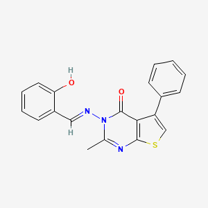 molecular formula C20H15N3O2S B1189822 3-[(2-hydroxybenzylidene)amino]-2-methyl-5-phenylthieno[2,3-d]pyrimidin-4(3H)-one 