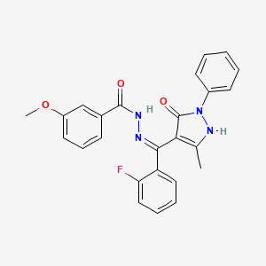 molecular formula C25H21FN4O3 B1189868 N'-[(2-fluorophenyl)(5-hydroxy-3-methyl-1-phenyl-1H-pyrazol-4-yl)methylene]-3-methoxybenzohydrazide 