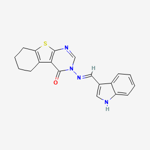 molecular formula C19H16N4OS B1189894 3-{[(E)-1H-indol-3-ylmethylidene]amino}-5,6,7,8-tetrahydro[1]benzothieno[2,3-d]pyrimidin-4(3H)-one 
