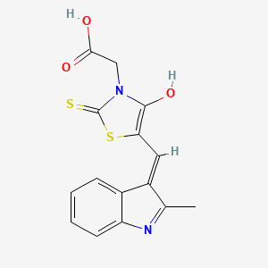 molecular formula C15H12N2O3S2 B1189899 {(5Z)-5-[(2-methyl-1H-indol-3-yl)methylidene]-4-oxo-2-thioxo-1,3-thiazolidin-3-yl}acetic acid 