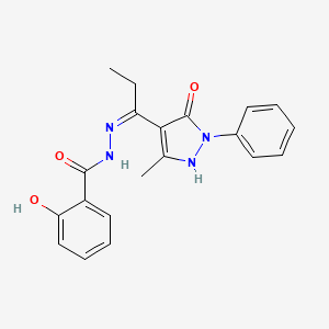 2-hydroxy-N'-[1-(3-methyl-5-oxo-1-phenyl-1,5-dihydro-4H-pyrazol-4-ylidene)propyl]benzohydrazide