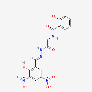 molecular formula C17H15N5O8 B1189923 N-[2-(2-{2-hydroxy-3,5-bisnitrobenzylidene}hydrazino)-2-oxoethyl]-2-methoxybenzamide 