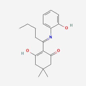molecular formula C19H25NO3 B1189936 2-[1-(2-Hydroxyanilino)pentylidene]-5,5-dimethylcyclohexane-1,3-dione 