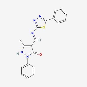 molecular formula C19H15N5OS B1189949 5-methyl-2-phenyl-4-{[(5-phenyl-1,3,4-thiadiazol-2-yl)amino]methylene}-2,4-dihydro-3H-pyrazol-3-one 