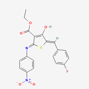 molecular formula C20H15FN2O5S B1189985 Ethyl 5-(4-fluorobenzylidene)-2-{4-nitroanilino}-4-oxo-4,5-dihydro-3-thiophenecarboxylate 
