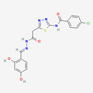 molecular formula C18H14ClN5O4S B1189988 4-chloro-N-(5-{2-[2-(2,4-dihydroxybenzylidene)hydrazino]-2-oxoethyl}-1,3,4-thiadiazol-2-yl)benzamide 
