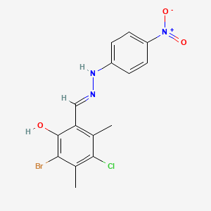 molecular formula C15H13BrClN3O3 B1190007 3-Bromo-5-chloro-2-hydroxy-4,6-dimethylbenzaldehyde (4-nitrophenyl)hydrazone 