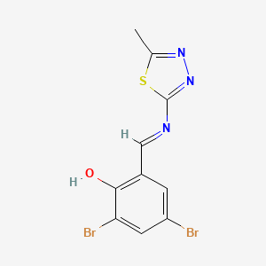 molecular formula C10H7Br2N3OS B1190010 2,4-Dibromo-6-{[(5-methyl-1,3,4-thiadiazol-2-yl)imino]methyl}phenol 