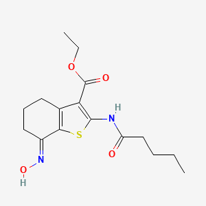 molecular formula C16H22N2O4S B1190046 Ethyl 7-(hydroxyimino)-2-(pentanoylamino)-4,5,6,7-tetrahydro-1-benzothiophene-3-carboxylate 