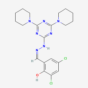 molecular formula C20H25Cl2N7O B1190064 3,5-Dichloro-2-hydroxybenzaldehyde [4,6-di(1-piperidinyl)-1,3,5-triazin-2-yl]hydrazone 