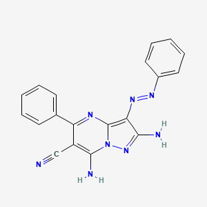 molecular formula C19H14N8 B1190165 2,7-Diamino-5-phenyl-3-(phenyldiazenyl)pyrazolo[1,5-a]pyrimidine-6-carbonitrile 