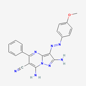 molecular formula C20H16N8O B1190167 2,7-Diamino-3-[(4-methoxyphenyl)diazenyl]-5-phenylpyrazolo[1,5-a]pyrimidine-6-carbonitrile 