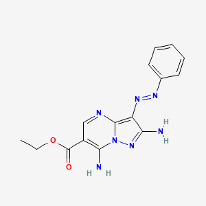 molecular formula C15H15N7O2 B1190168 Ethyl 2,7-diamino-3-(phenyldiazenyl)pyrazolo[1,5-a]pyrimidine-6-carboxylate 