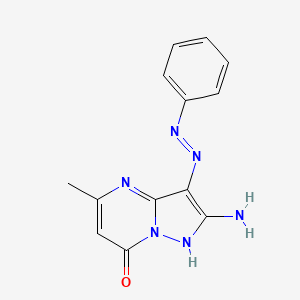 molecular formula C13H12N6O B1190169 2-amino-5-methyl-3-(phenyldiazenyl)pyrazolo[1,5-a]pyrimidin-7(4H)-one 