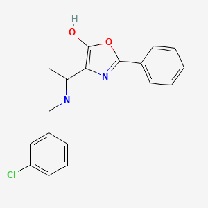 molecular formula C18H15ClN2O2 B1190179 4-{1-[(3-chlorobenzyl)amino]ethylidene}-2-phenyl-1,3-oxazol-5(4H)-one 