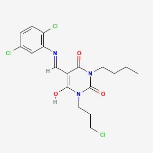 molecular formula C18H20Cl3N3O3 B1190180 1-butyl-3-(3-chloropropyl)-5-[(2,5-dichloroanilino)methylene]-2,4,6(1H,3H,5H)-pyrimidinetrione 