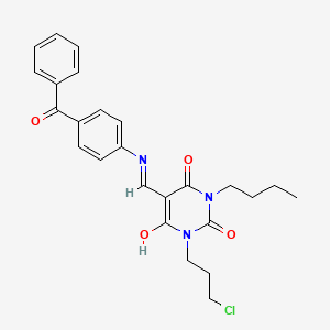 molecular formula C25H26ClN3O4 B1190181 5-[(4-benzoylanilino)methylene]-1-butyl-3-(3-chloropropyl)-2,4,6(1H,3H,5H)-pyrimidinetrione 